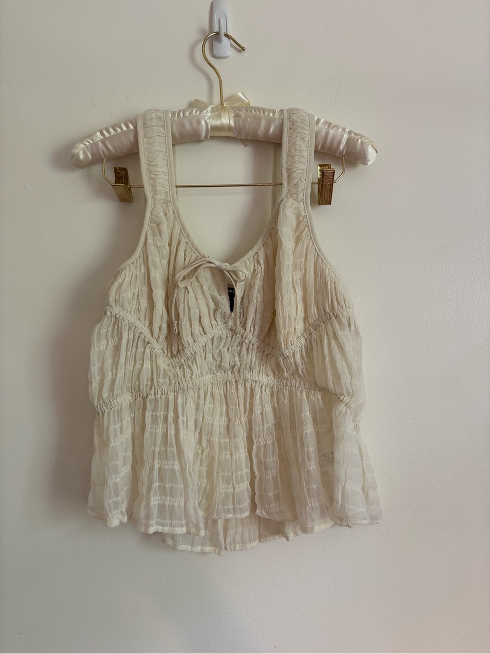 Future Collective Women’s Cream Sleeveless Ruffle Peplum Top